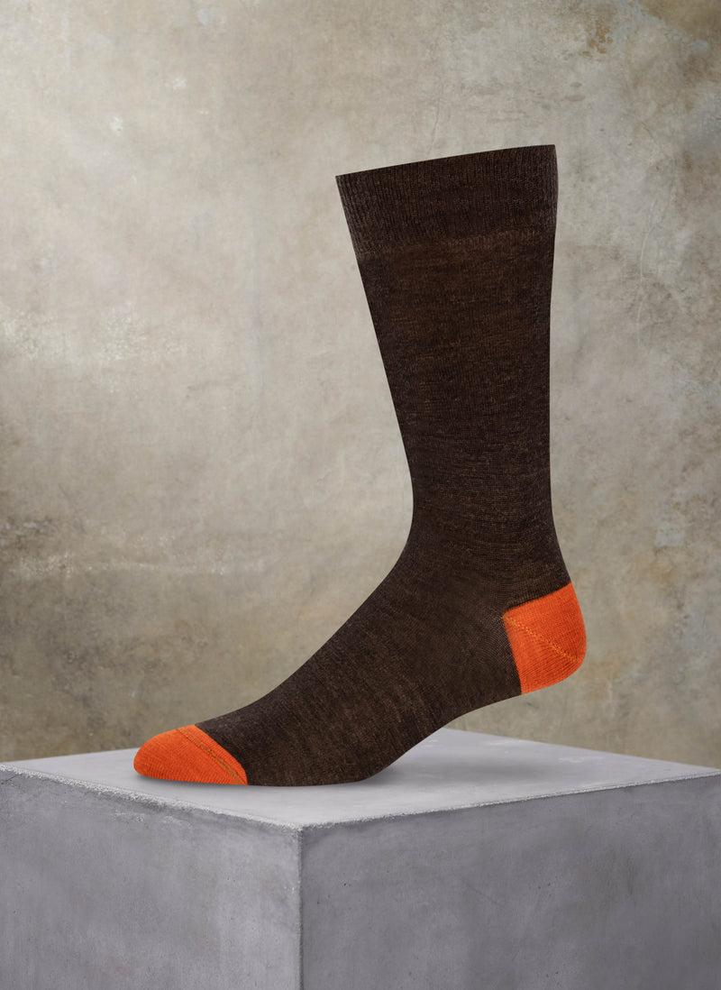 Merino Wool Flat Knit Sock in Brown and Orange