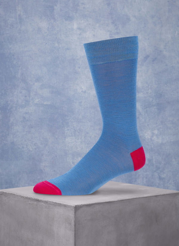 Merino Wool Flat Knit Sock in Blue and Pink