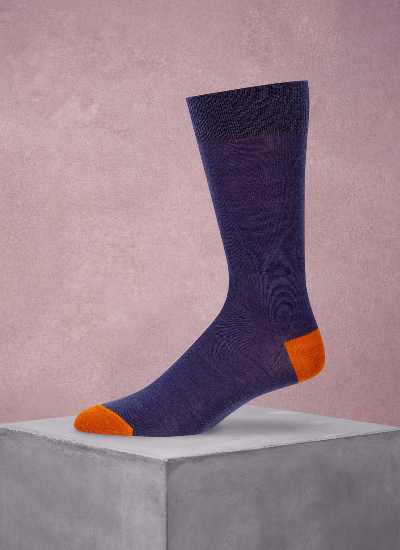 Merino Wool Flat Knit Sock in Purple and Orange