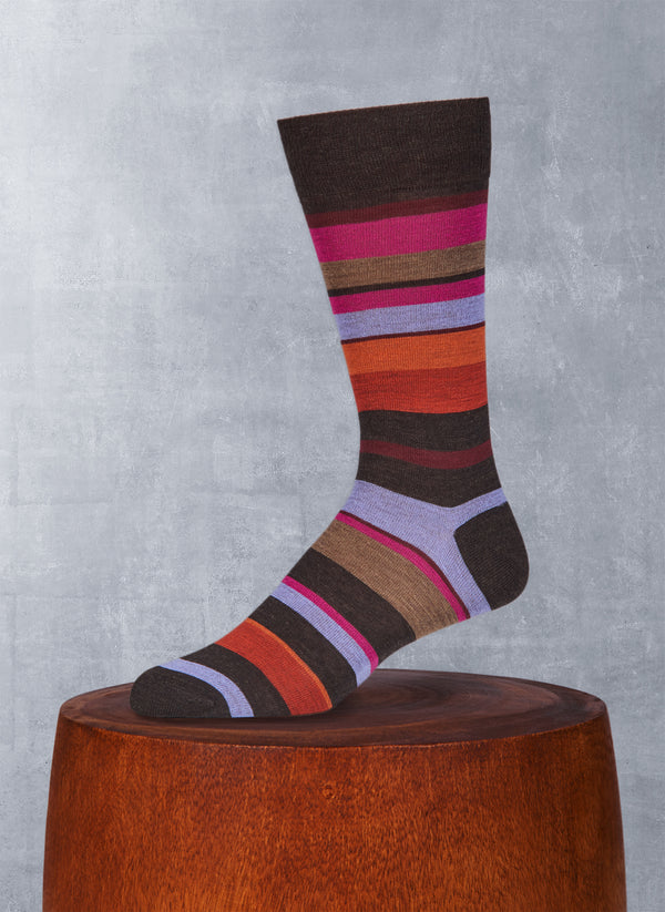 Merino Wool Multi Stripe Sock in Brown