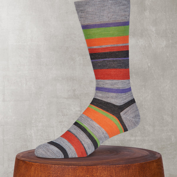 striped wool dress socks Gray and burgundy colorful striped pattern Navy Dress Socks w/ Grey