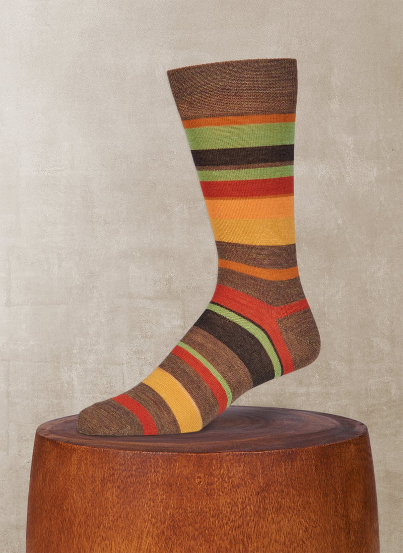 Big and Tall Merino Wool Multi Stripe Sock in Light Brown