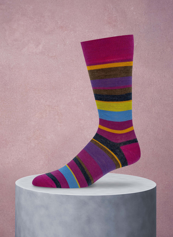 Merino Wool Multi Stripe Sock in Fuchsia