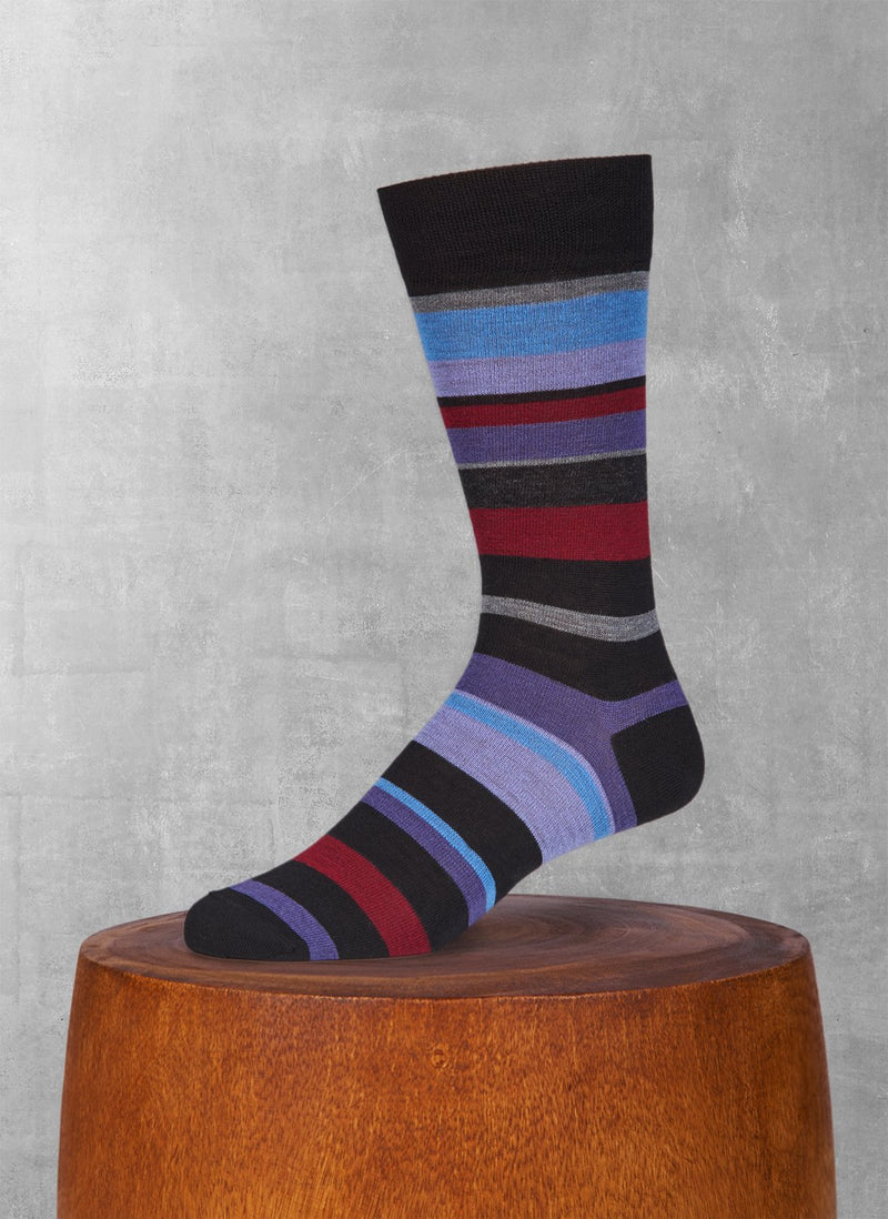 Big and Tall Merino Wool Multi Stripe Sock in Black