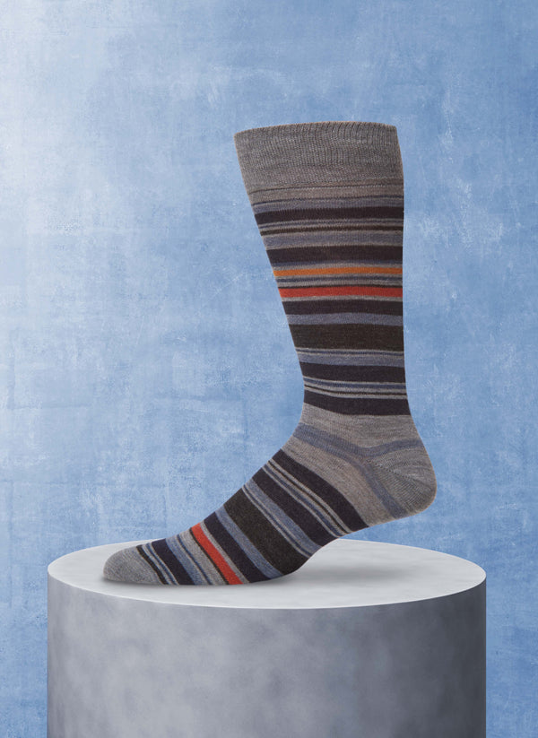 Merino Wool Multi Stripe Sock in Light Grey