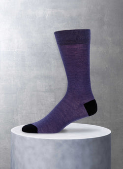 Merino Wool Flat Knit Sock in Purple and Navy