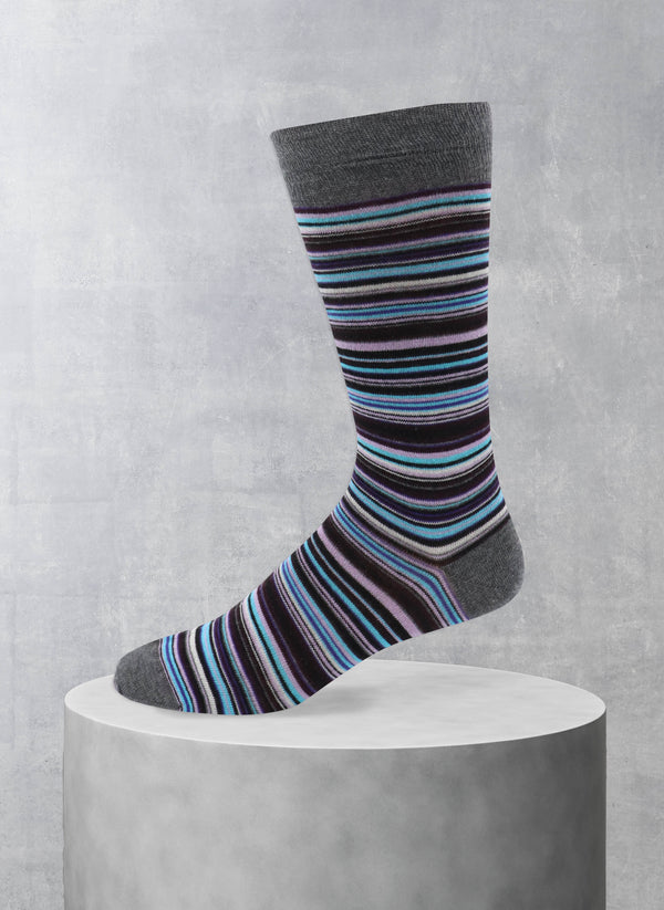 Thin Multi Stripe Sock in Light Grey