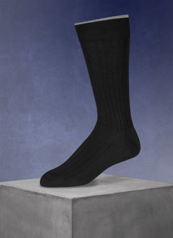 Solid Mercerized Cotton Sock in Black with light grey tipping