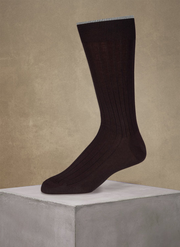 Solid Mercerized Cotton Sock in Brown with light grey tipping