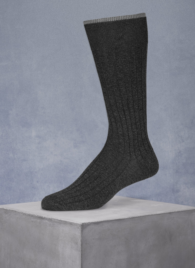 solid rib Mercerized Cotton Sock in Heather Charcoal with light grey tipping