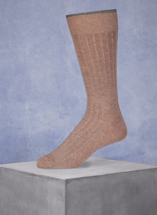 soldi rib Mercerized Cotton Sock in Heather Taupe with light grey tipping