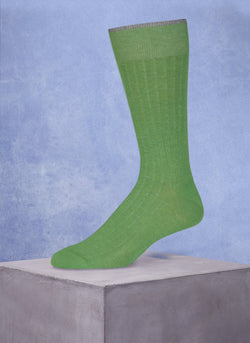 solid rib Mercerized Cotton Sock in Heather Green with light grey tipping