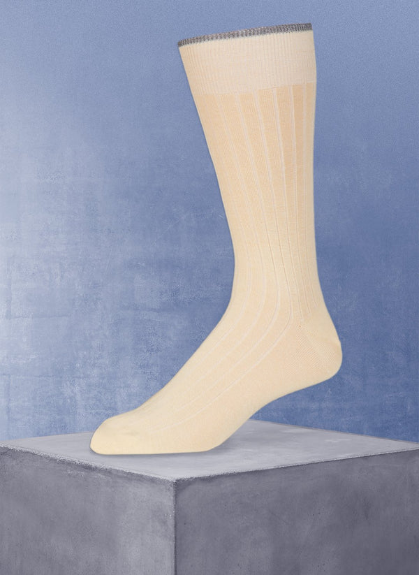 solid rib Mercerized Cotton Sock in Yellow with light grey tipping