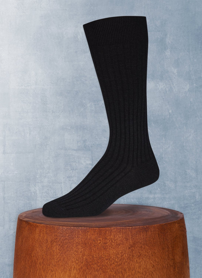 Short Ribbed Egyptian Cotton Sock in Black
