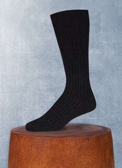 Ribbed Merino Wool/Silk Sock in Black
