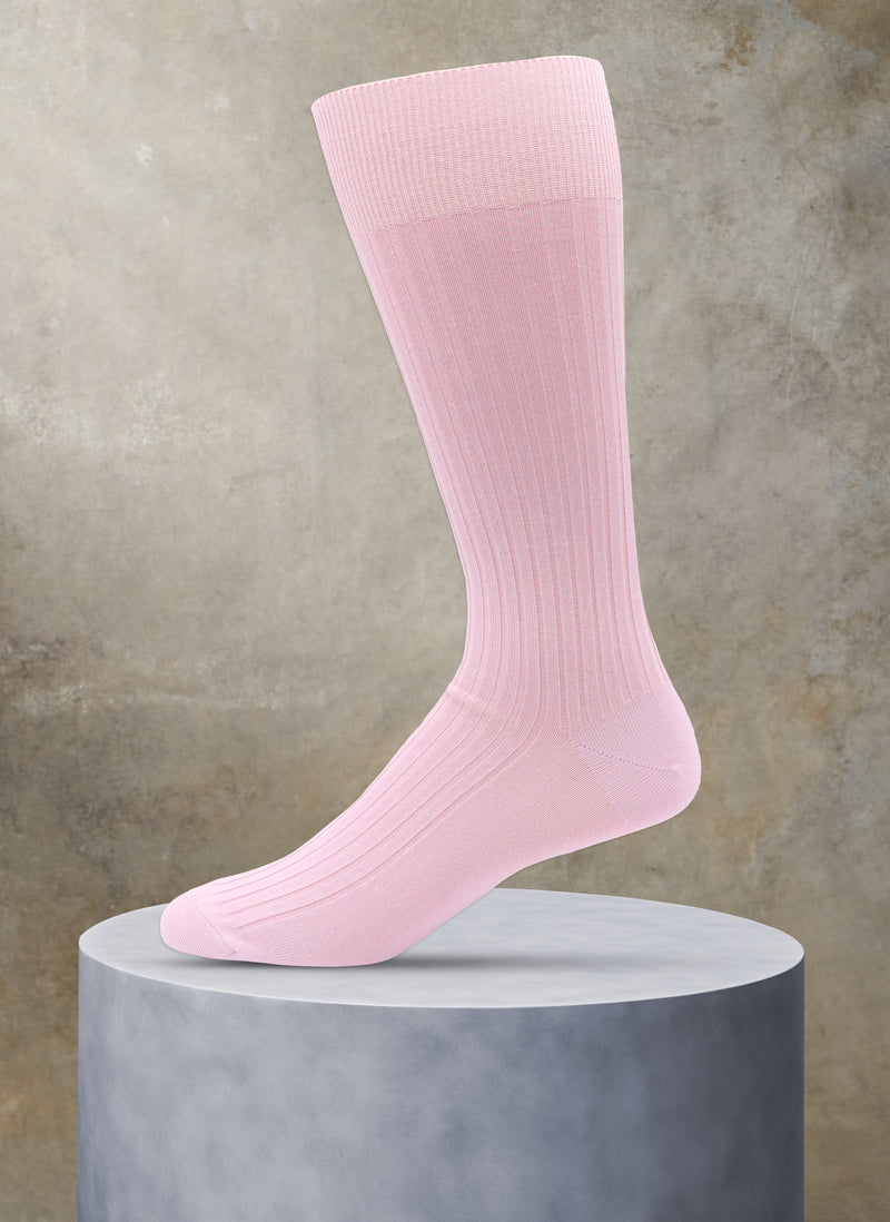Short Ribbed Egyptian Cotton Sock in Light Pink