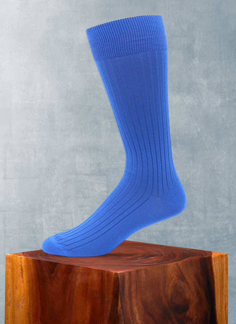 Short Ribbed Egyptian Cotton Sock in Royal