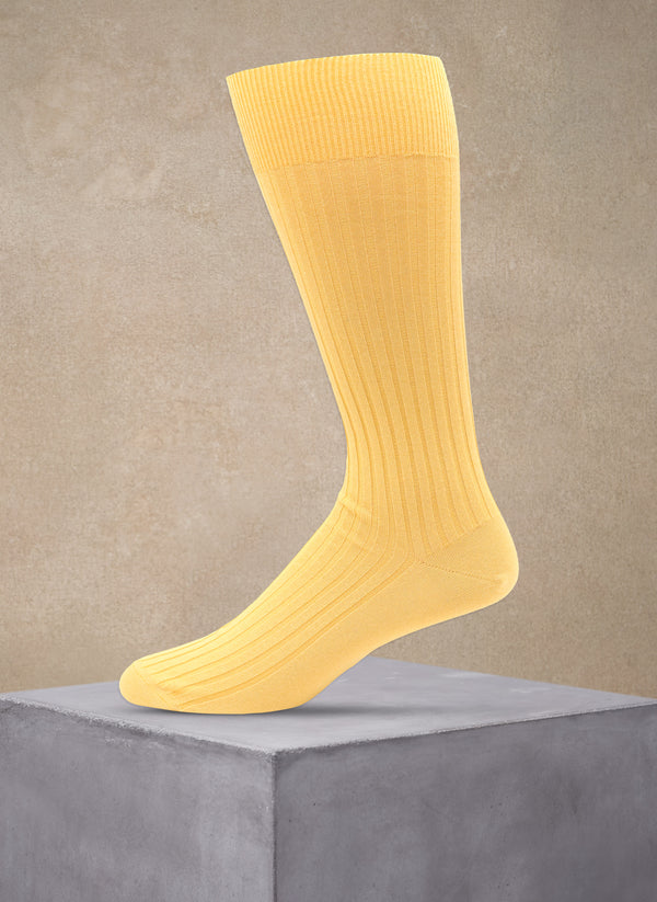 Short Ribbed Egyptian Cotton Sock in Yellow