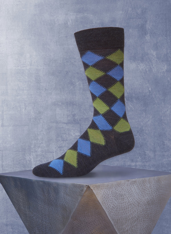 Merino Double Argyle Sock in Blue