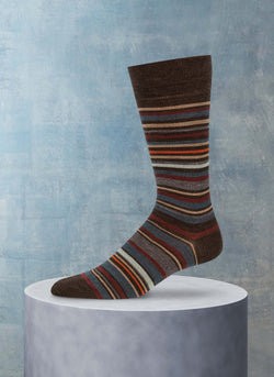 Merino Wool Rustic Stripe Sock in Brown