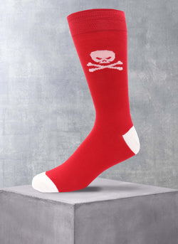 Red Skull sock with white skull and white heel and toe