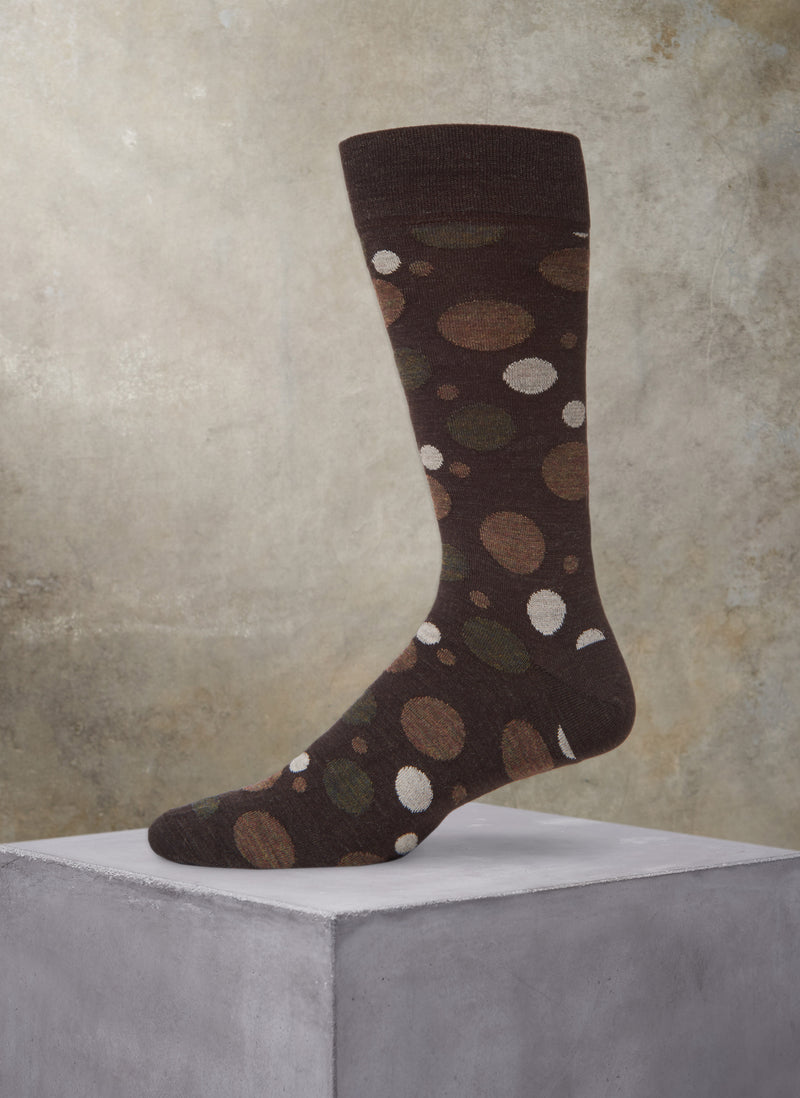 Merino Wool Dot Sock in Brown and Tan
