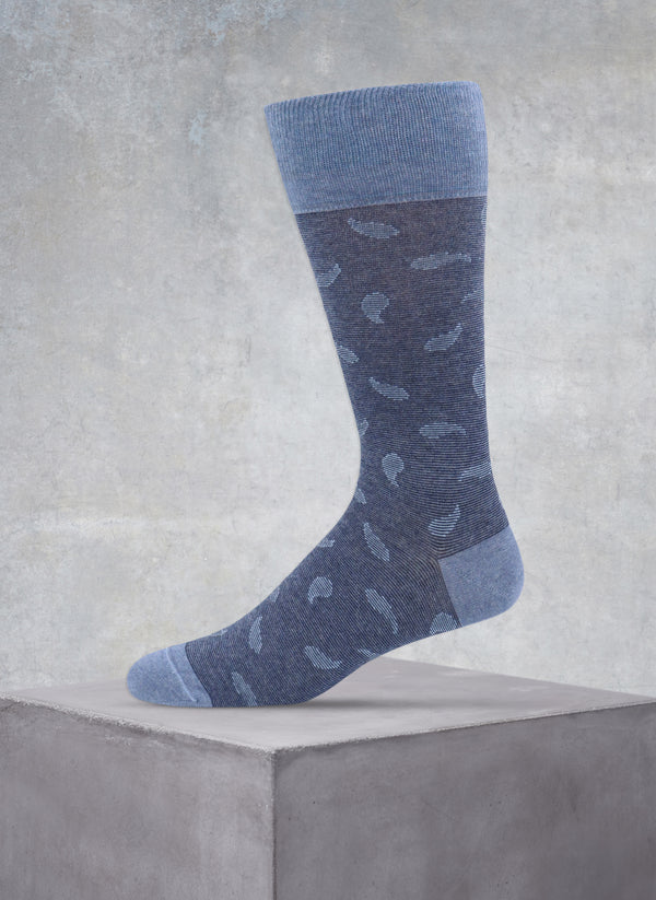 Mille Righe Paisley Over The Calf Sock in Denim