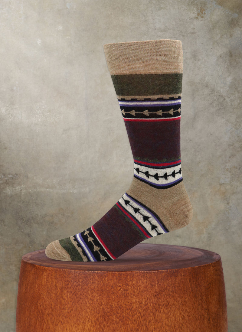 Merino Wool Piping Sock in Taupe