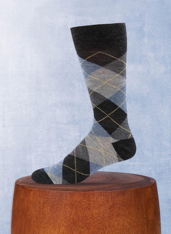 Merino Wool Argyle Sock in Charcoal and Denim
