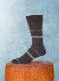 Merino Wool Multi Simple Stripe Sock in Grey