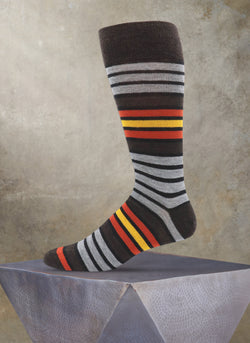 Big and Tall Merino Wool Hexagonal Stripe Sock in Brown