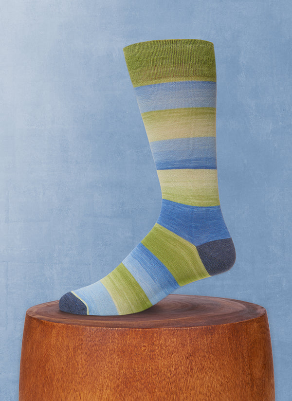 Space Dyed Stripe Sock in Green and Blue