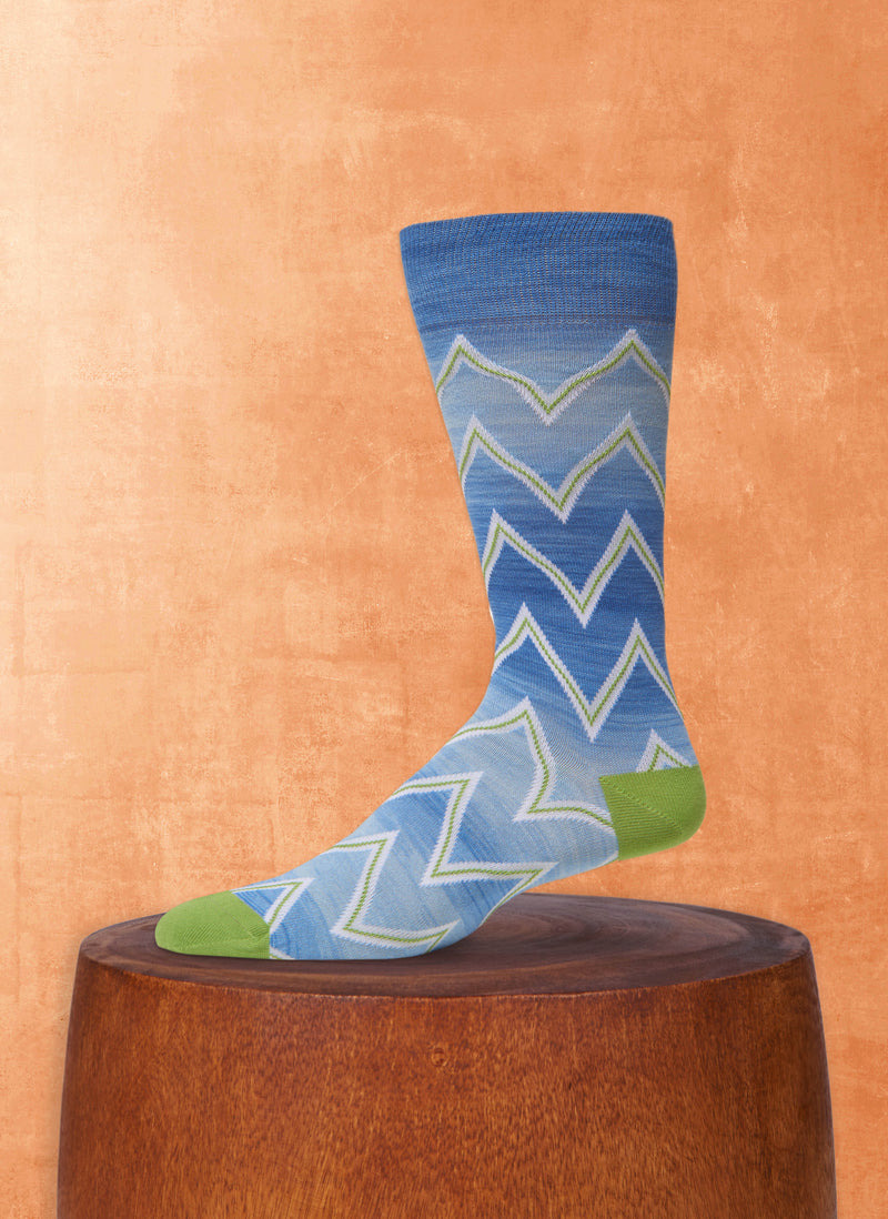 Space Dyed Zig Zag Sock in Blue Ombre