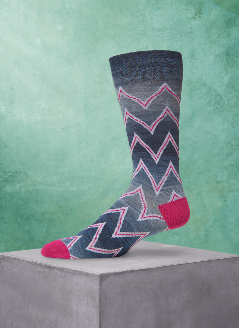 Space Dyed Zig Zag Sock in Teal Ombre