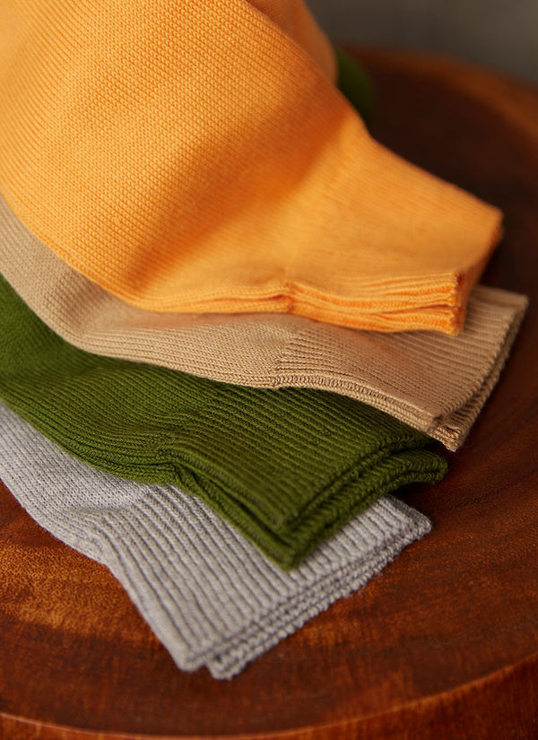 Group Egyptian Cotton Socks in Orange, Taupe, Green and Light Grey