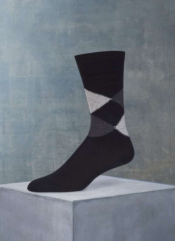 Egyptian Cotton Argyle Sock in Black and Charcoal