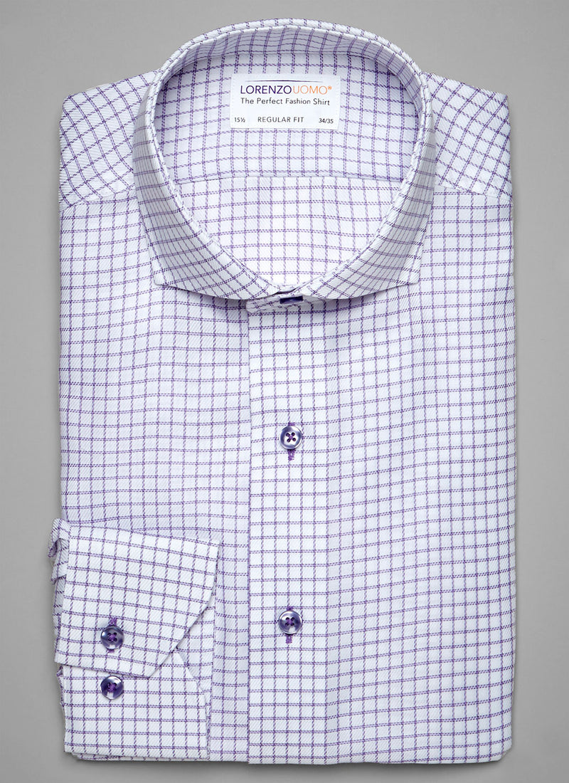 mens purple windowpane dress shirt Michelsons of London Men's Regular-Fit Windowpane Check Dress Shirt - Lilac