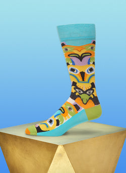 "Dancing Feathers" Sock in Aqua