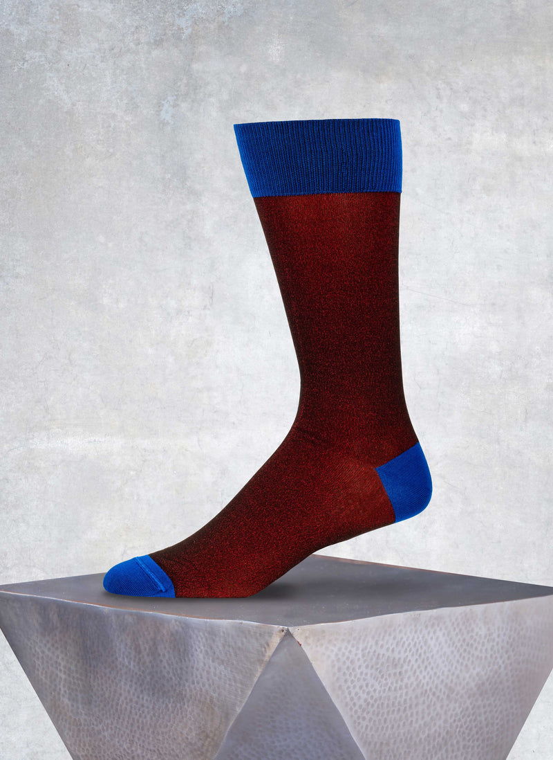 Solid Iridescent Sock in Bordeaux  with tipping, heal and toe in royal blue