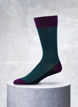 Oxford Sock in Teal with Purple Tipping, Heal and Toe