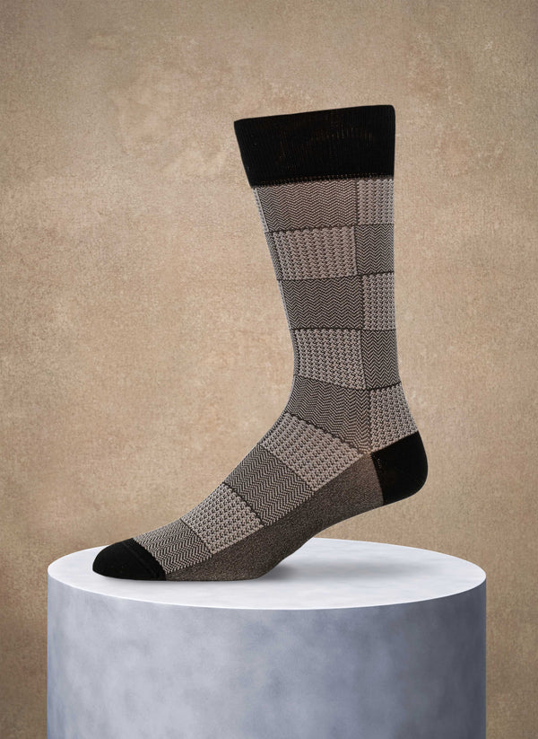 Squared Herringbone and Hound's-tooth Sock in Black DIPEDARIUS®