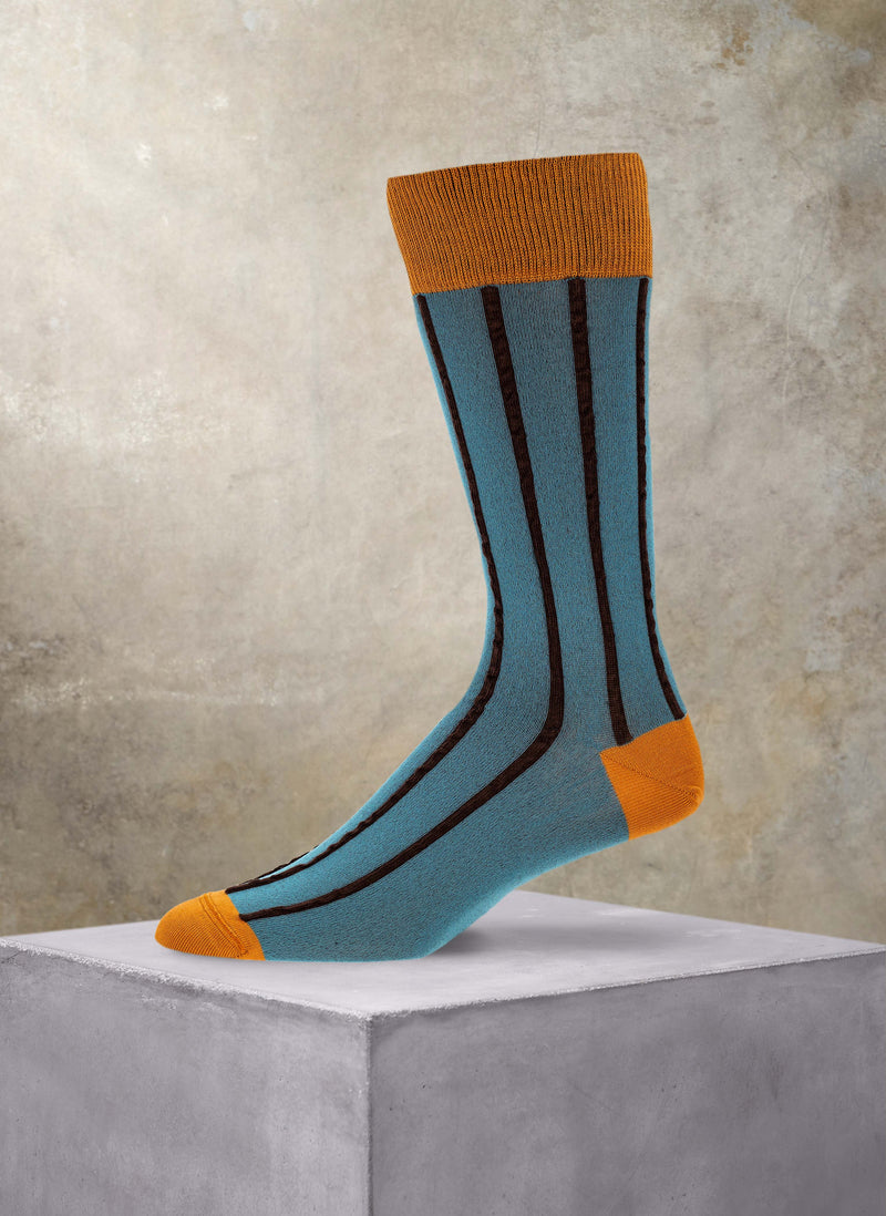 Textured Vertical Stripe Sock in Gold and teal