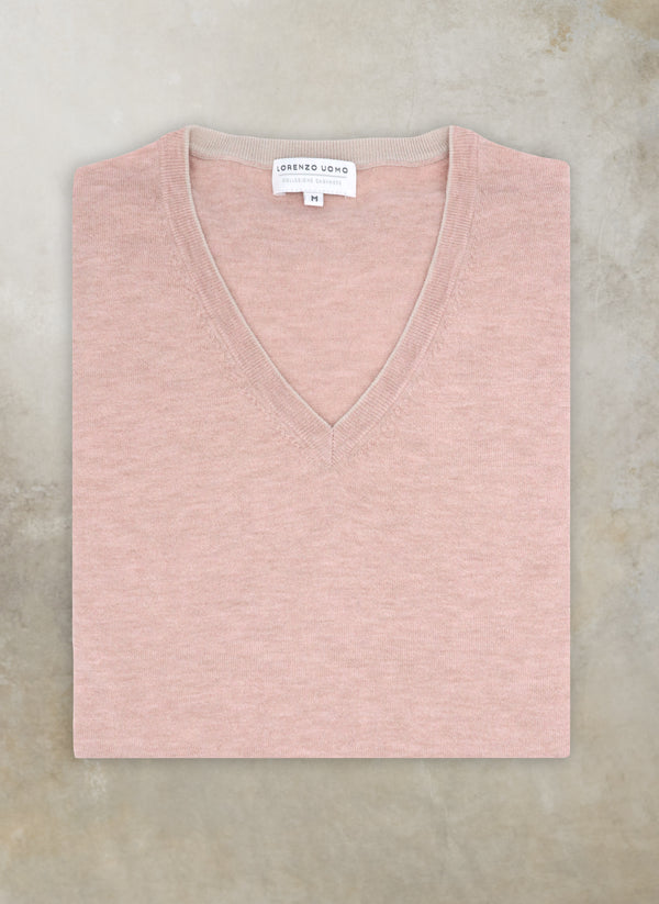Men's St. Barths Contrast V-Neck Cashmere Sweater in Dusty Pink