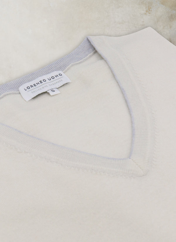 Men's St. Barths Contrast V-Neck Cashmere Sweater in Cream