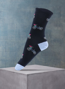 Women's Flower Bicycle Sock in Navy