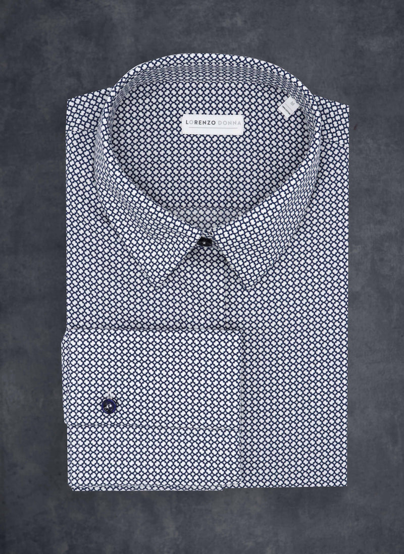 Women's Modern Fit Dress Shirt in Navy and White Graphic Prints Lorenzo Uomo Women's Modern Fit Dress Shirt in Navy and White Graphic Prints Lorenzo Uomo