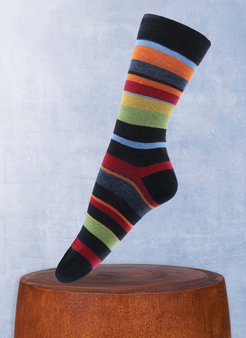 Women's Merino Wool Stripe Sock in Navy