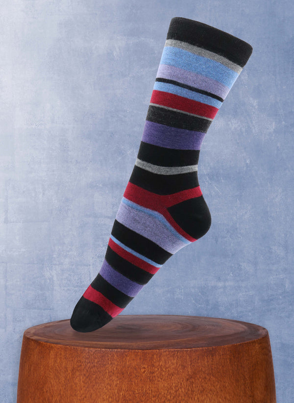 Women's Merino Wool Stripe Sock in Black
