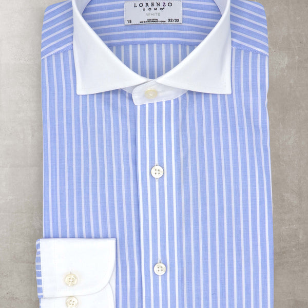 Liam in Blue Wide Stripe Shirt in White Collar & Cuff, 15 34/35 Liam in Blue Wide Stripe Shirt in White Collar & Cuff, 15 34/35