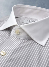 Liam in Grey and White Stripe Shirt in White Collar & Cuff – Lorenzo